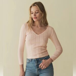 100% Cotton Doen Cilla Tee in Petunia Pink Quelle Jolie Pointelle Size S NWT